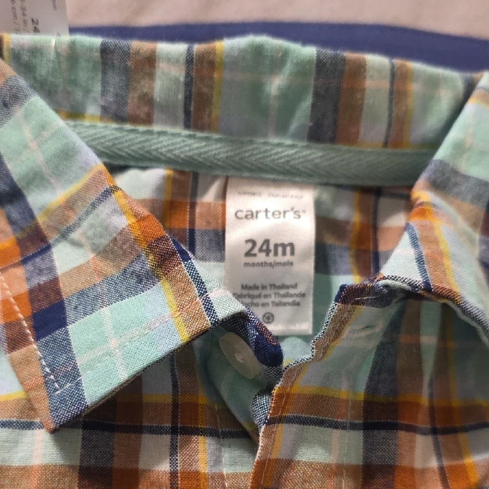 Carter's Multicolor Plaid Button-Down Rumper - Picture 3 of 3